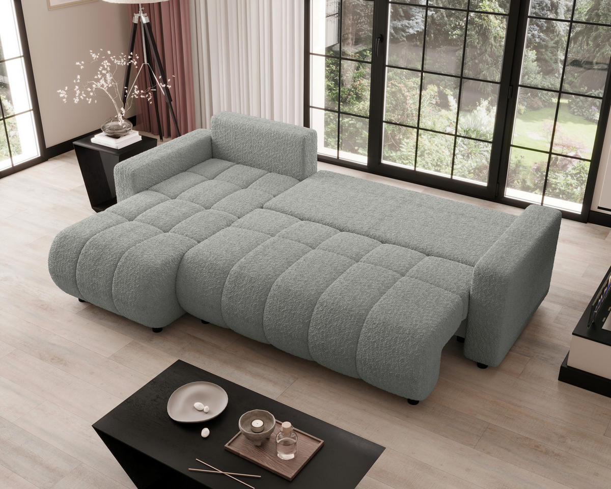 ECKSOFA  in Bouclé Hellgrau  - Hellgrau/Schwarz, MODERN, Kunststoff/Textil (150/240cm) - Carryhome