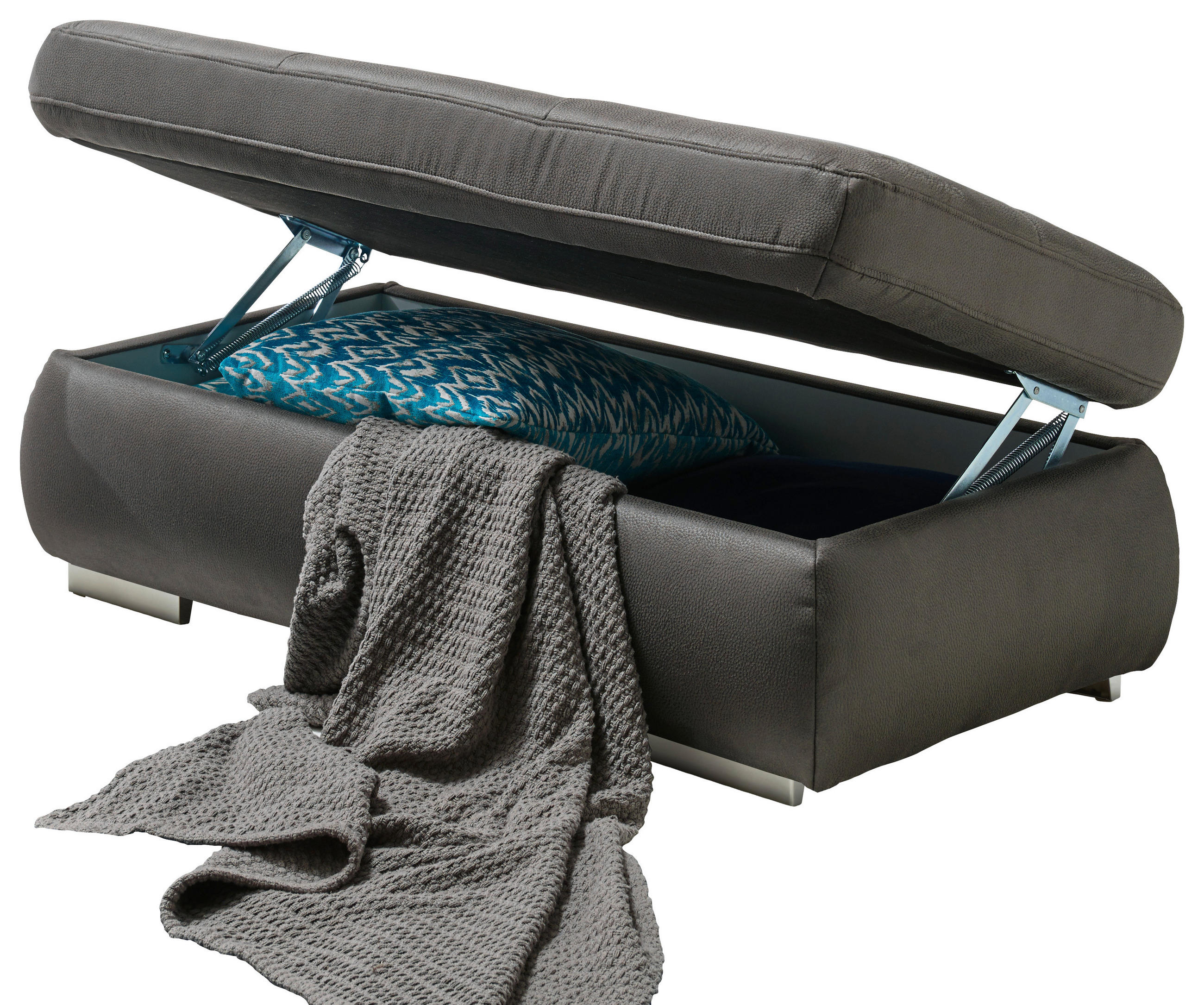 HOCKER Mikrofaser Grau  - Silberfarben/Grau, Design, Textil/Metall (129/47/64cm) - Beldomo Style