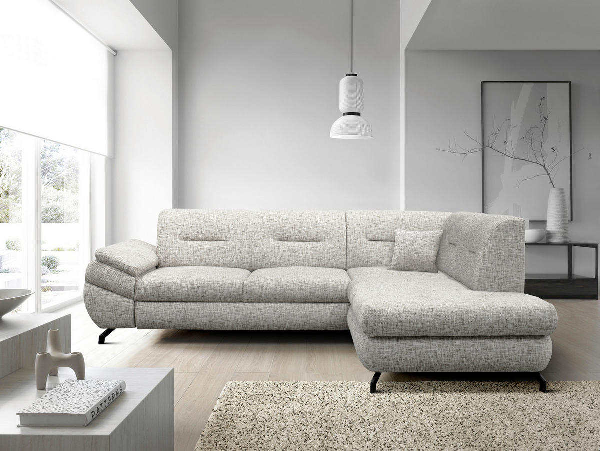 ECKSOFA Beige Struktur, Plüsch  - Beige/Schwarz, Design, Textil/Metall (274/201cm) - MID.YOU