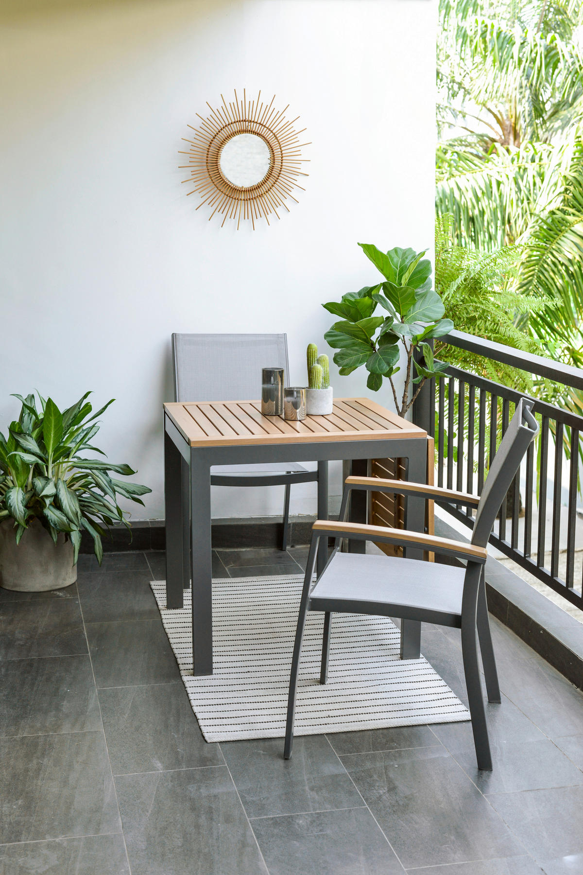 STAPELSESSEL in Holz, Metall, Textil Grau, Hellgrau, Teakfarben  - Hellgrau/Grau, Design, Holz/Textil (61,8/92,5/58,3cm) - Ambia Garden