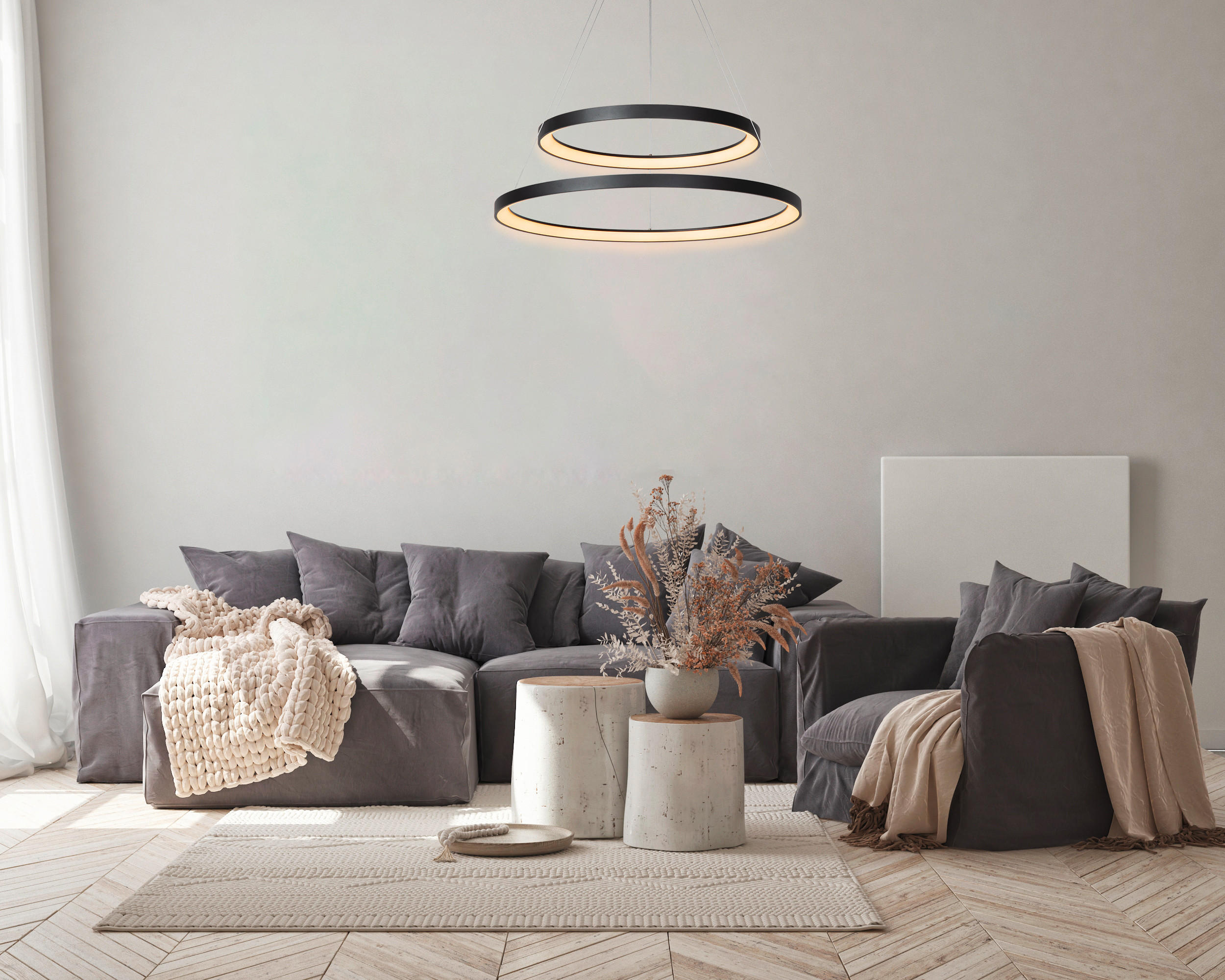 LED-HÄNGELEUCHTE 78/78/200 cm  - Schwarz, Design, Kunststoff (78/78/200cm) - Lucide
