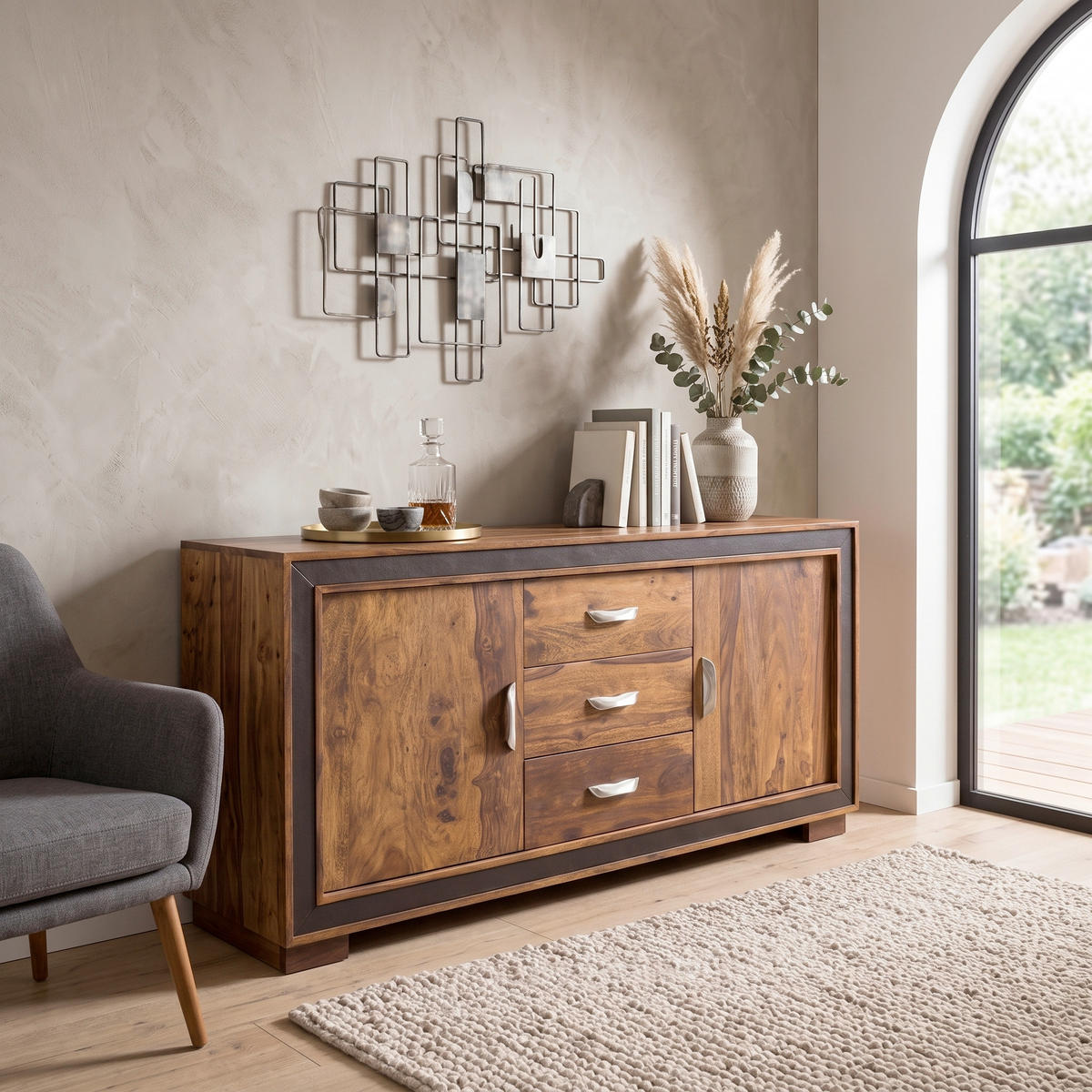 SIDEBOARD  160/80/44 cm 3 Schublade(n)  - Silberfarben/Sheeshamfarben, Design, Holz/Textil (160/80/44cm) - MID.YOU
