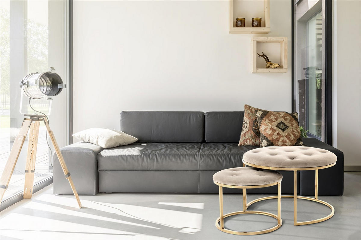HOCKERSET Taupe, Goldfarben  - Taupe/Goldfarben, Design, Textil/Metall (40 / 60/32 / 41/40 / 60cm) - Kayoom