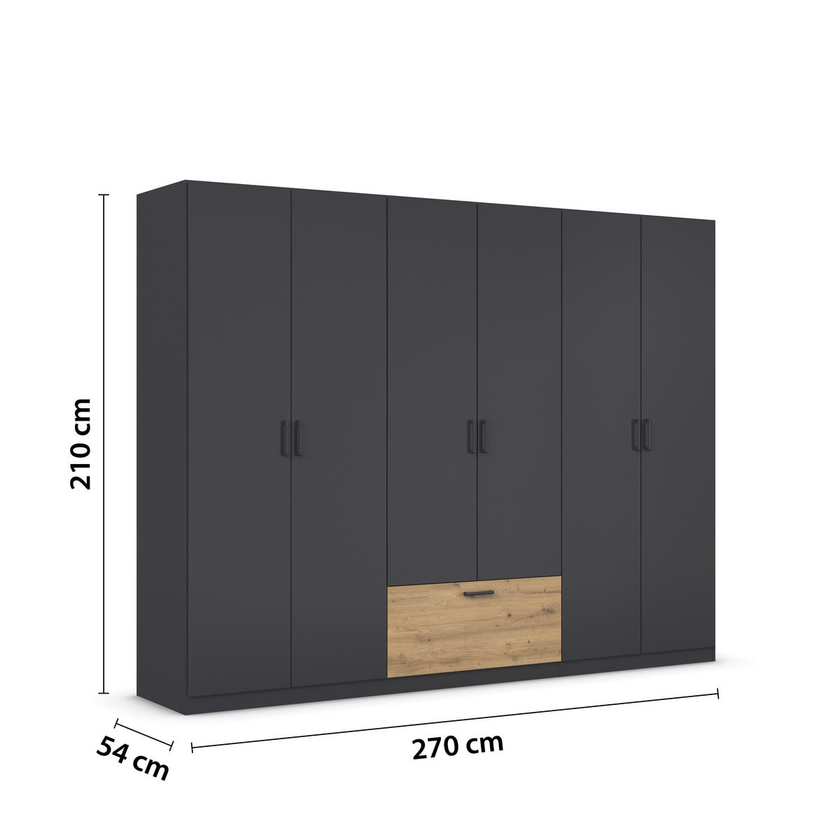 KLEIDERSCHRANK in Grau, Eiche Artisan  - Eiche Artisan/Grau, Basics, Holzwerkstoff/Metall (271/210/54cm) - Boxxx