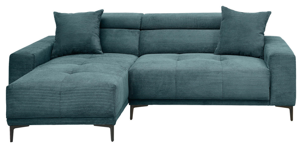 ECKSOFA Cord Petrol  - Petrol/Schwarz, Basics, Textil/Metall (183/250cm) - Livetastic