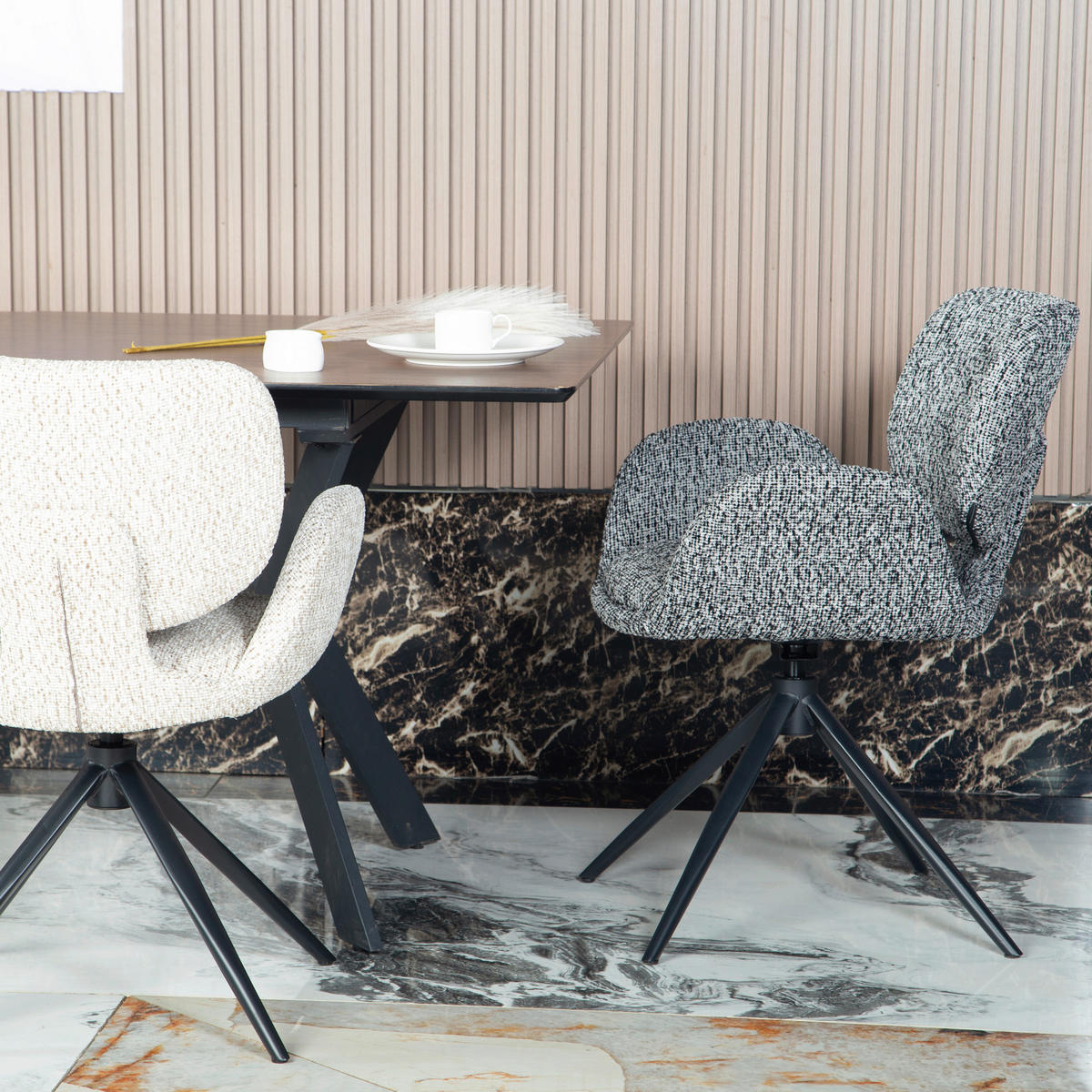 ARMLEHNSTUHL  Sitzfläche 360° drehbar, automatische Rückholfunktion Chenille  - Schwarz, Design, Textil/Metall (58,5/83,5/61,5cm) - Novel