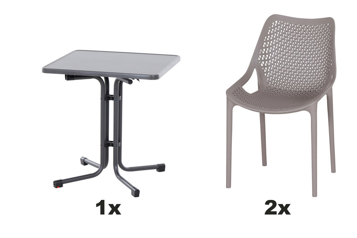 GARTENGARNITUR 3-teilig Stahl 3-teilig  - Taupe/Anthrazit, Basics, Kunststoff/Metall (70/81/70cm) - Siena Garden