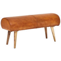 HOCKERBANK Leder Braun  - Naturfarben/Braun, Modern, Leder/Holz (100/53/40cm) - MID.YOU