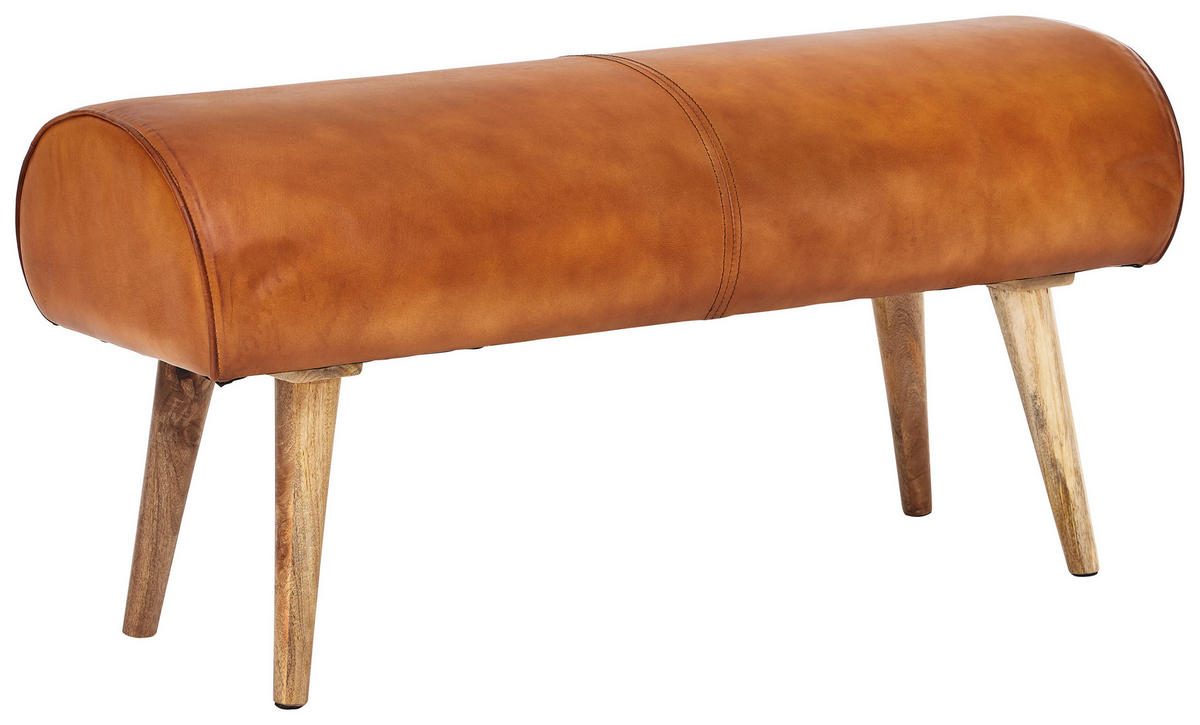 HOCKERBANK Leder Braun  - Naturfarben/Braun, Modern, Leder/Holz (100/53/40cm) - MID.YOU