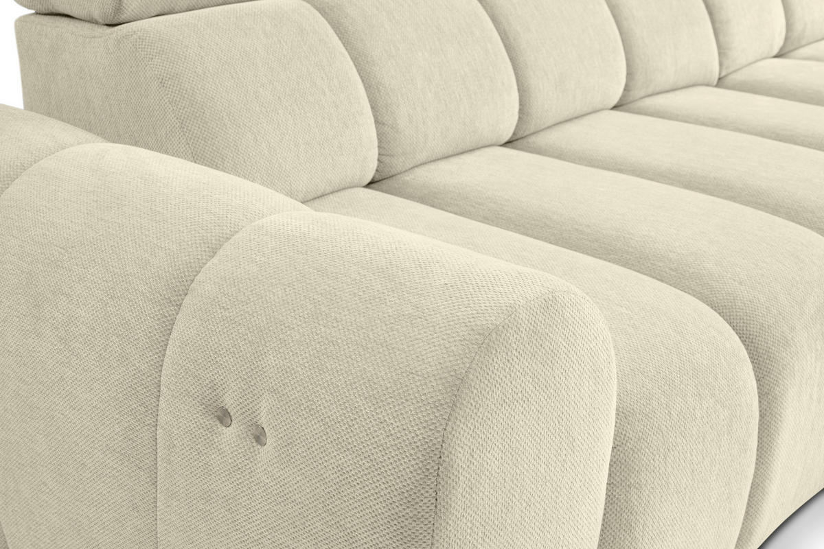 ECKSOFA Creme Chenille Bettkasten, Rücken echt, Kopfteilverstellung, Sitzvorzug  - Creme/Schwarz, Design, Kunststoff/Textil (290/152cm) - Stylife