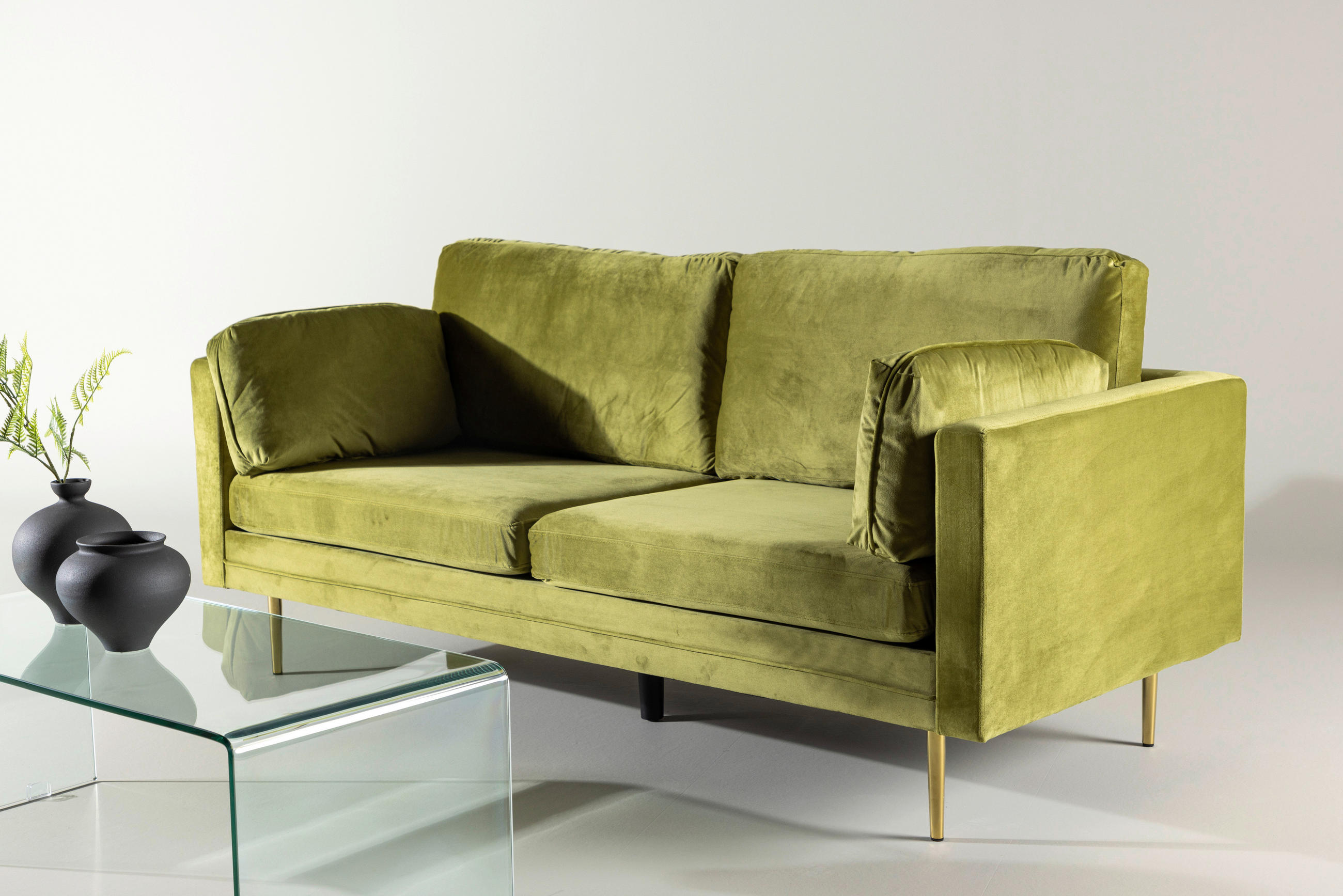 2-SITZER-SOFA in Grün, Goldfarben  - Goldfarben/Grün, Design, Textil/Metall (203/84/90cm) - Livetastic