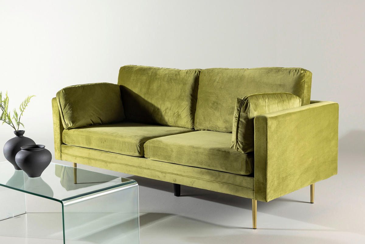 2-SITS SOFFA i metall, textil grön, guldfärgad  - grön/guldfärgad, Design, metall/textil (203/84/90cm) - Livetastic
