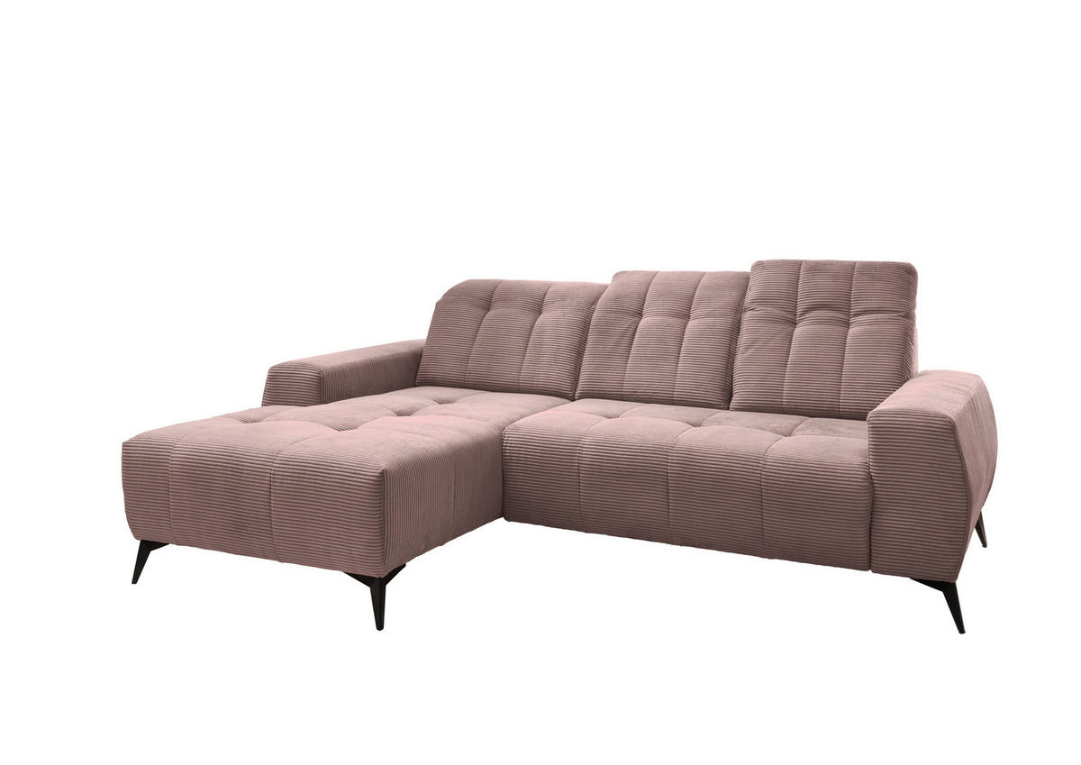 ECKSOFA in Cord Rosa  - Schwarz/Rosa, Modern, Textil/Metall (180/258cm) - Livetastic