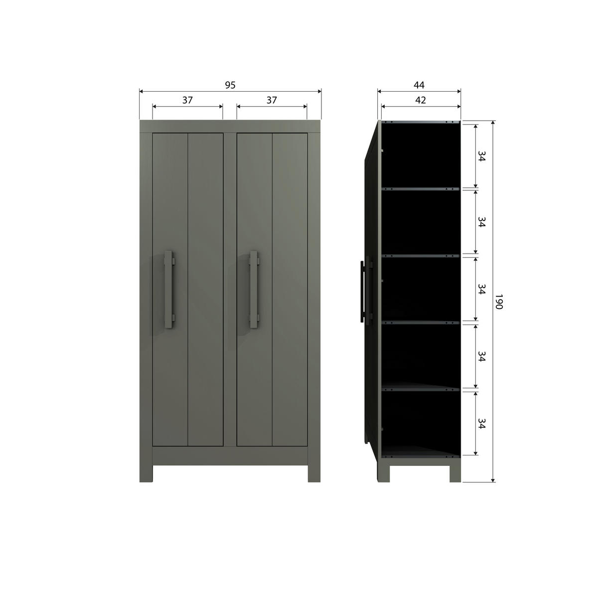 GARDEROBENSCHRANK Bobby  in 95/190/44 cm  - Grün, Design, Holz/Holzwerkstoff (95/190/44cm) - Livetastic