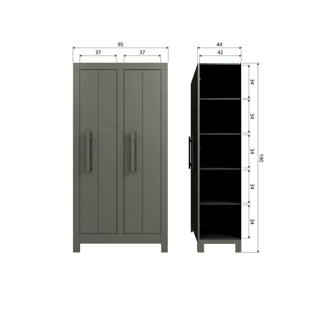 Thumbnail - Livetastic Garderobenschrank Bobby, Grün, Holz, Kiefer, 8 Fächer, 95x190x44 cm, Garderobe, Garderobenschränke