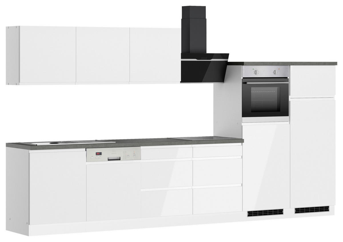 KÜCHENBLOCK 360 cm   in Grau, Weiss, Weiss Hochglanz  - Weiss Hochglanz/Weiss, Lifestyle, Holzwerkstoff (360cm) - Held