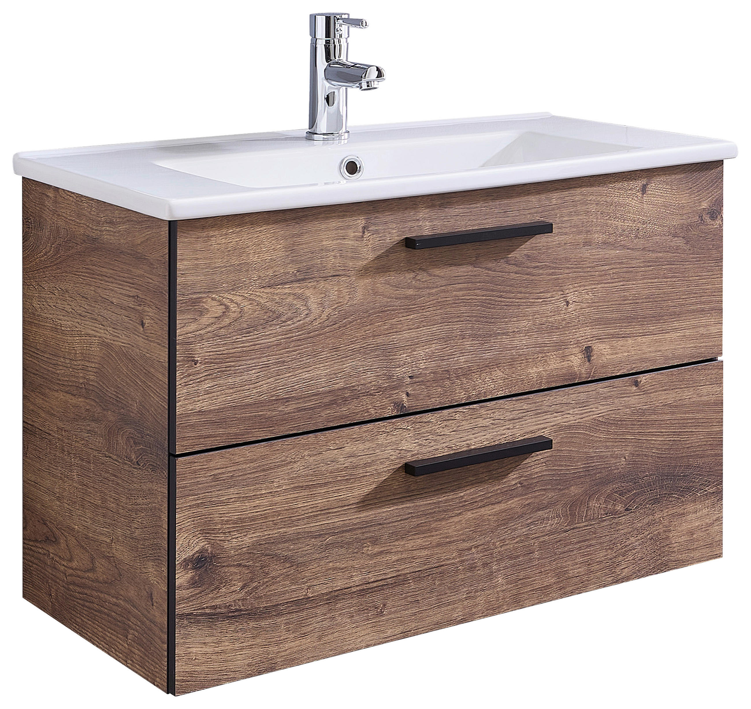 WASCHTISCHKOMBI 75 cm  - Eichefarben/Schwarz, Design, Keramik/Holzwerkstoff (75cm) - Xora
