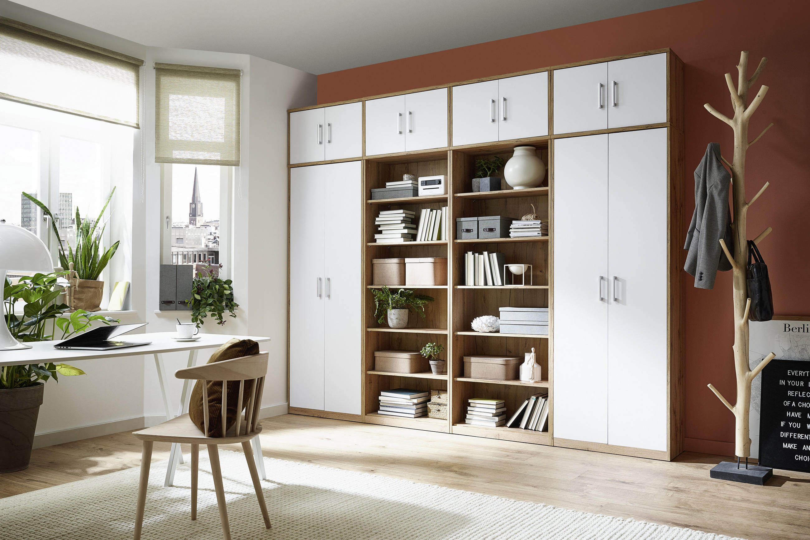 AUFSATZSCHRANK Weiß, Eichefarben - Eichefarben/Silberfarben, Basics, Kunststoff (72/43/36cm) - Xora