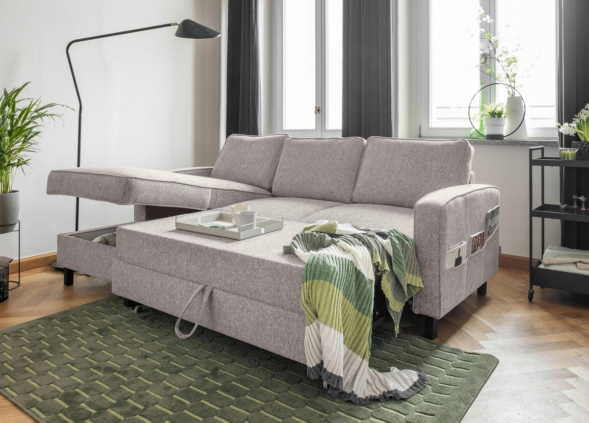 ECKSOFA in Struktur Grauweiss  - Schwarz/Grauweiss, Holz/Textil (148/228cm) - MID.YOU