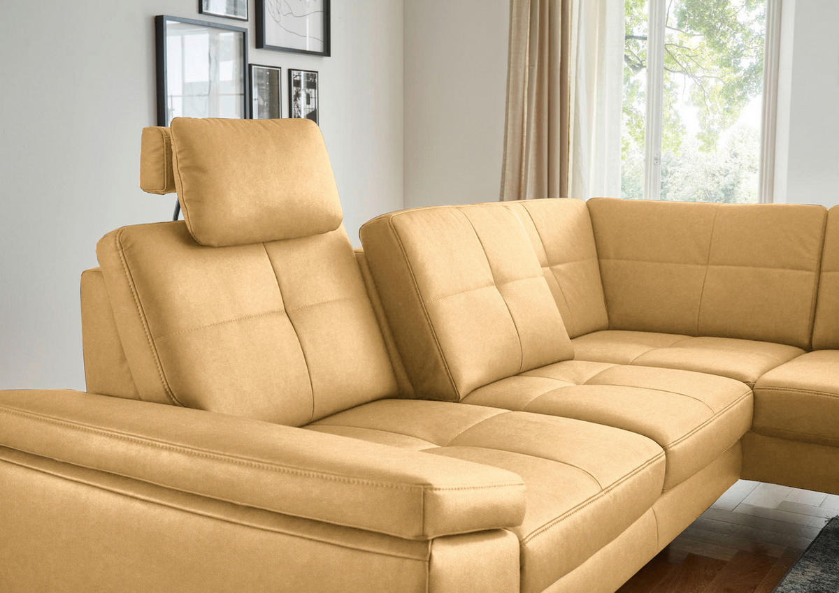 ECKSOFA in Lederlook, Mikrofaser Gelb  - Gelb/Schwarz, Design, Textil/Metall (261/220cm) - Beldomo System