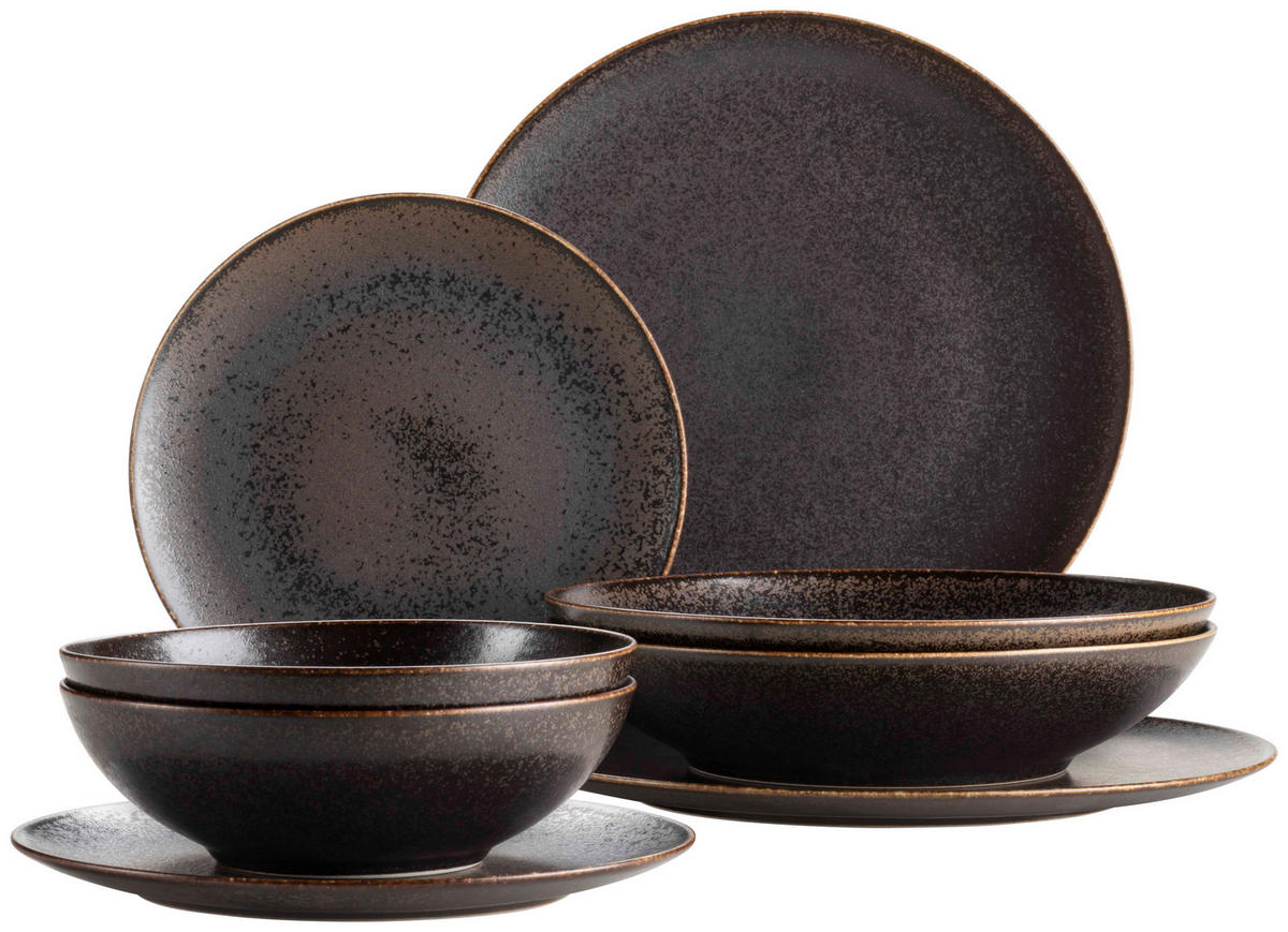 KOMBISERVICE Powerful 8-teilig  - Schwarz/Braun, Trend, Keramik - Mäser