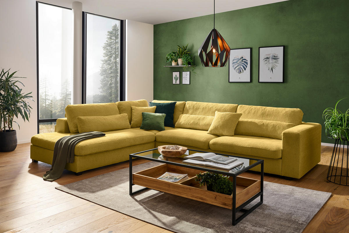 ECKSOFA in Chenille Dunkelgelb  - Dunkelgelb/Schwarz, Konventionell, Kunststoff/Textil (250/314cm) - Carryhome