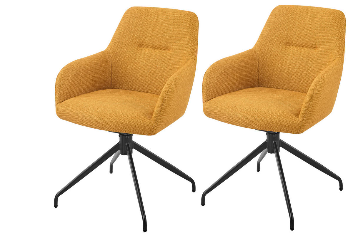 ARMLEHNSTUHL-SET 2 Stück  in Stahl Webstoff, Mikrofaser  - Gelb/Schwarz, MODERN, Textil/Metall (56/83/60cm) - MID.YOU