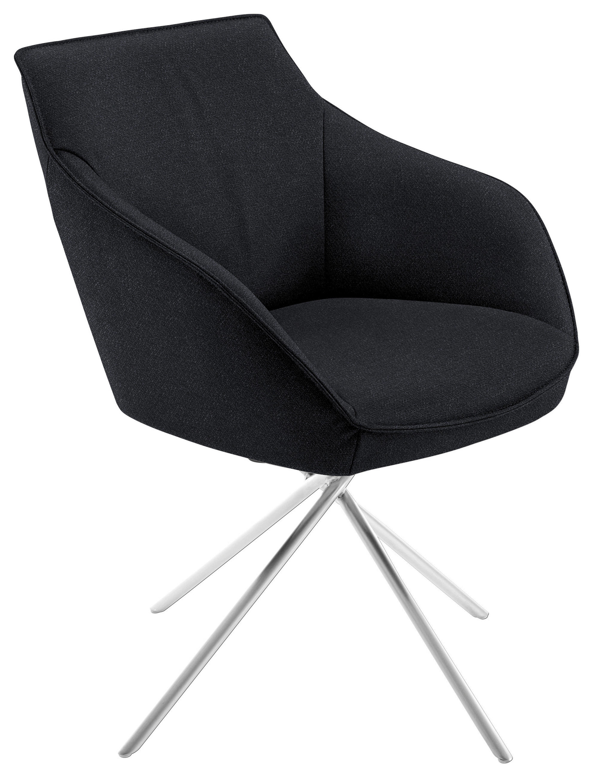 ARMLEHNSTUHL  Lederauswahl, Stoffauswahl, Typenauswahl, Gestellauswahl, automatische Rückholfunktion, Sitzfläche 320° drehbar Flachgewebe  - Edelstahlfarben/Dunkelblau, Design, Textil/Metall (60/84/67cm) - Koinor