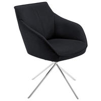 ARMLEHNSTUHL  Lederauswahl, Stoffauswahl, Typenauswahl, Gestellauswahl, automatische Rückholfunktion, Sitzfläche 320° drehbar Flachgewebe  - Edelstahlfarben/Dunkelblau, Design, Textil/Metall (60/84/67cm) - Koinor