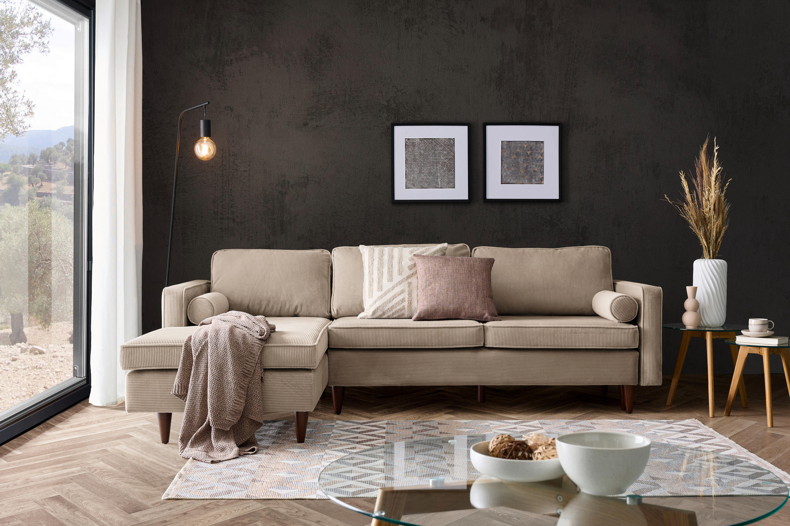 ECKSOFA Hellbraun Cord  - Hellbraun/Eichefarben, MODERN, Holz/Textil (178/261cm) - Livetastic