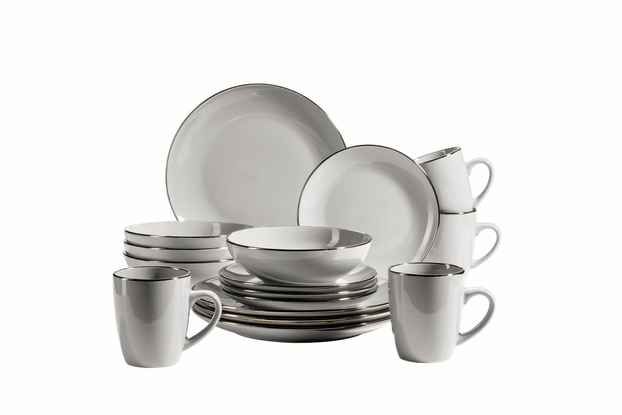 KOMBISERVICE Grau 16-teilig Metallic Rim  - Grau, Basics, Keramik (34/31,5/32cm) - Mäser
