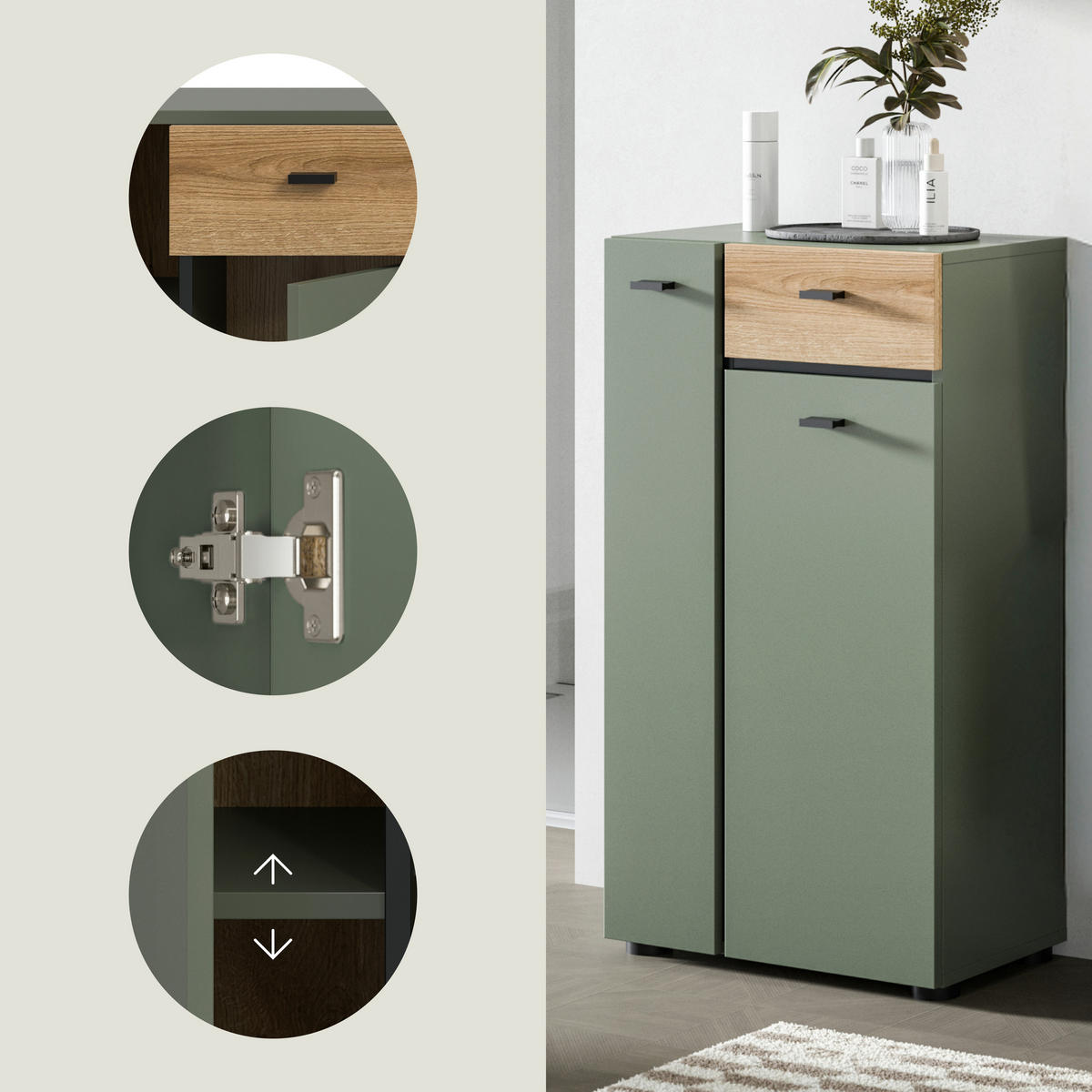 MIDISCHRANK 51/91/30 cm  - Eichefarben/Schwarz, Trend, Holzwerkstoff/Kunststoff (51/91/30cm) - MID.YOU