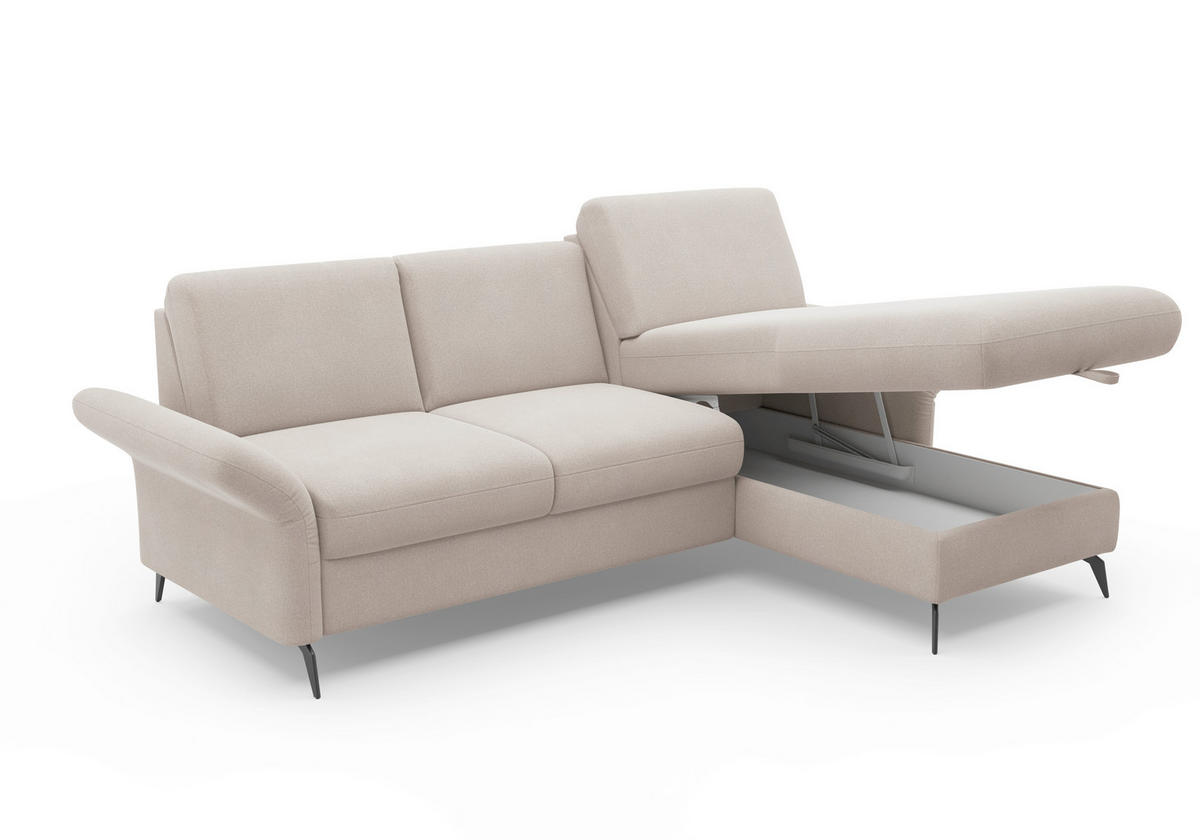 ECKSOFA in Flachgewebe Greige  251/164 cm  - Greige/Schwarz, KONVENTIONELL, Textil/Metall (251/164cm) - Sit & More