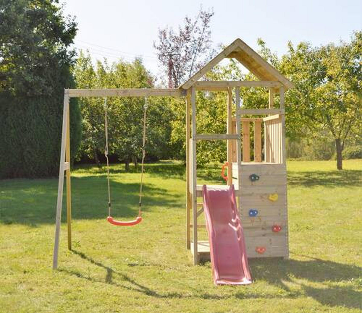 SPIELTURM 270/270/290 cm  - Rot/Naturfarben, KONVENTIONELL, Holz (270/270/290cm) - Ambia Garden