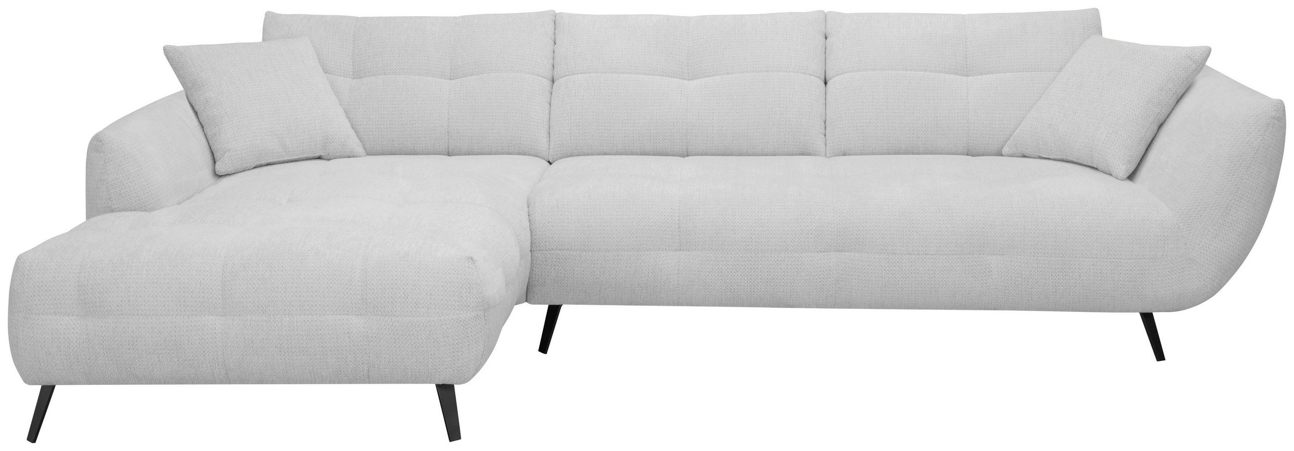 ECKSOFA Silberfarben Chenille Armlehnenkissen, Rücken echt, Sitztiefenverstellung  - Silberfarben/Schwarz, KONVENTIONELL, Textil/Metall (215/320cm) - Hom`in