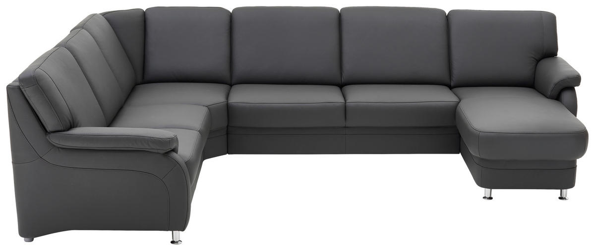 WOHNLANDSCHAFT Echtleder Anthrazit  - Anthrazit/Alufarben, Konventionell, Leder/Metall (239/329/165cm) - Beldomo Premium