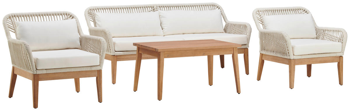 LOUNGEGARNITUR Akazie vollmassiv Aluminium  - Creme/Weiß, MODERN, Holz/Metall (85/55/45cm) - Ambia Garden