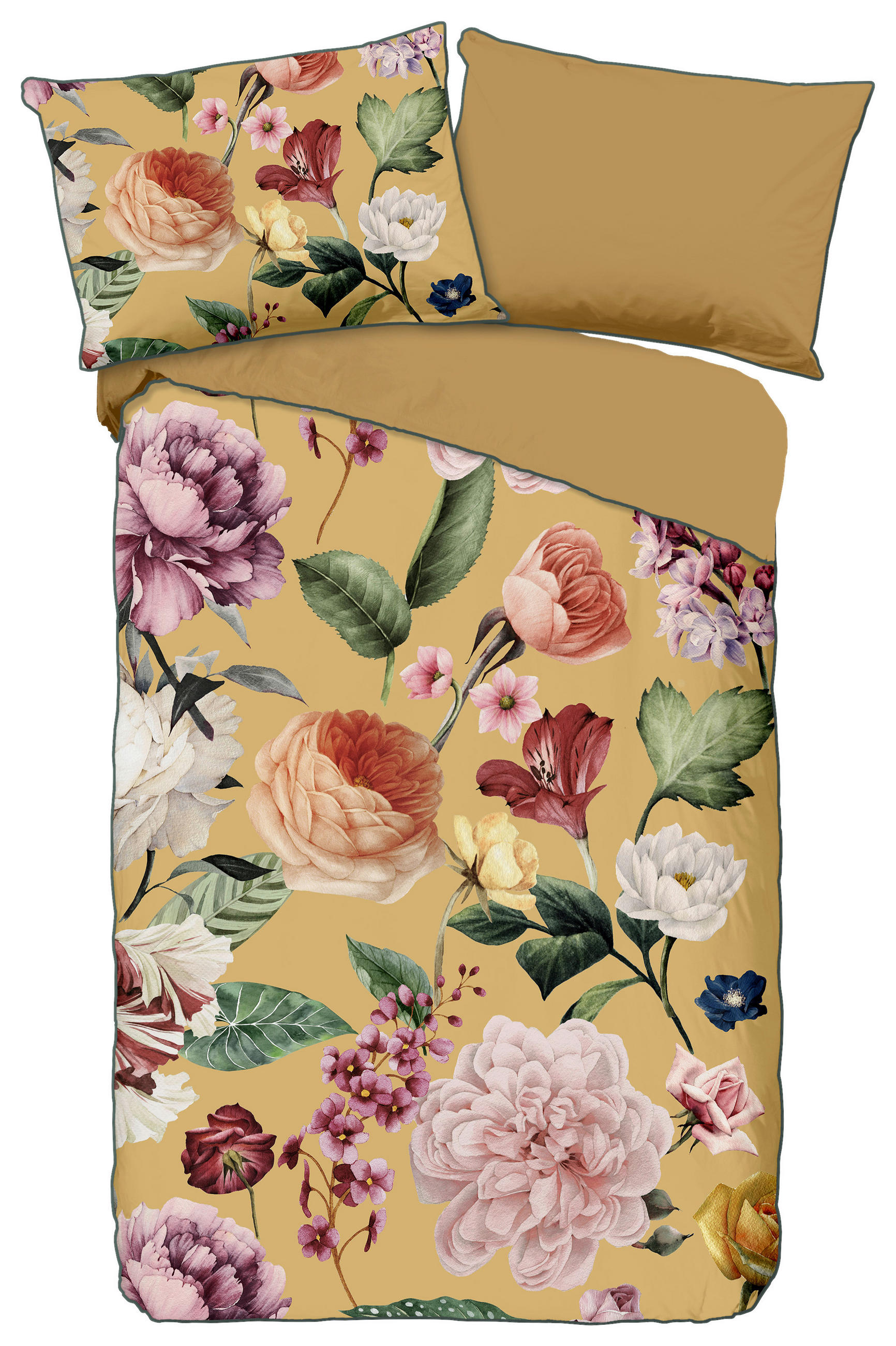Wendebettwäsche 140x200 Cm Fiori Descanso Gelb Blume