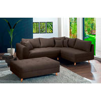 ECKSOFA inkl. Hocker Ariella Graubraun Mikrofaser  - Graubraun/Naturfarben, Design, Holz/Textil (161/231cm) - Livetastic