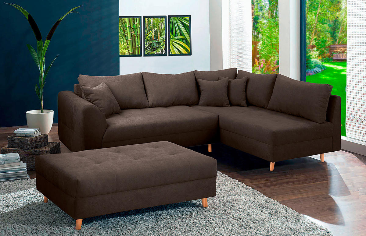 ECKSOFA inkl. Hocker Ariella Graubraun Mikrofaser  - Graubraun/Naturfarben, Design, Holz/Textil (161/231cm) - Livetastic