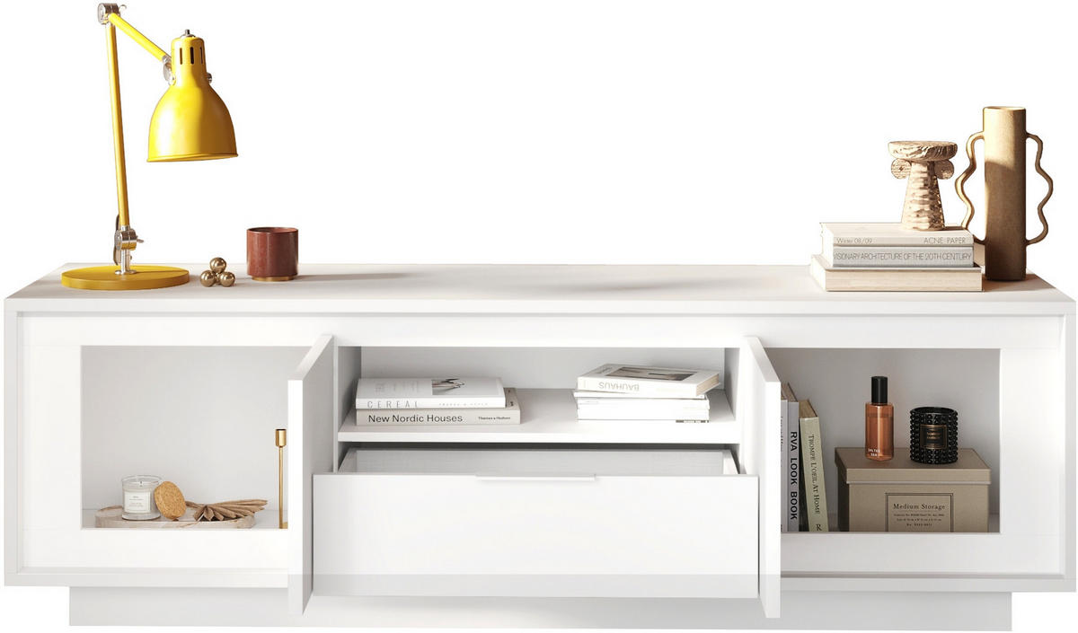 KOMODA POD TELEVIZI, bílá, 180/58/50 cm - bílá/barvy hliníku, Moderní, kov/kompozitní dřevo (180/58/50cm) - Carryhome