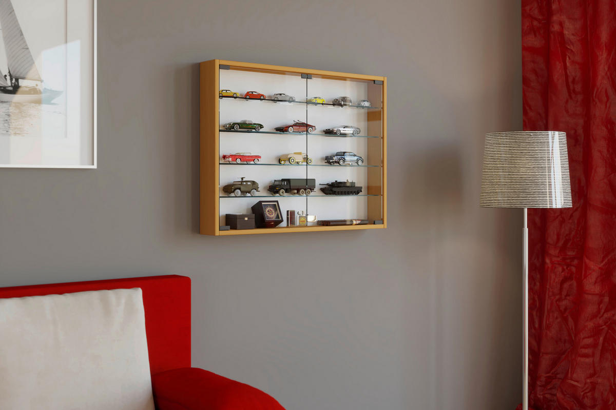 Hängevitrine in Buchefarbe in Buchefarben  - Buchefarben/Schwarz, Konventionell, Glas/Holzwerkstoff (80/60/10cm) - MID.YOU