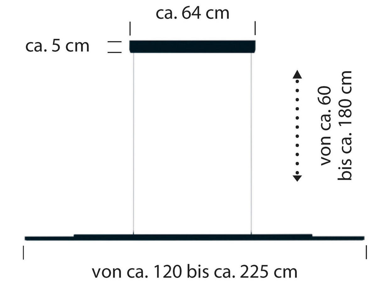LED-HÄNGELEUCHTE 120-225/5/60-180 cm  - Anthrazit, Design, Metall (120-225/5/60-180cm) - Bankamp