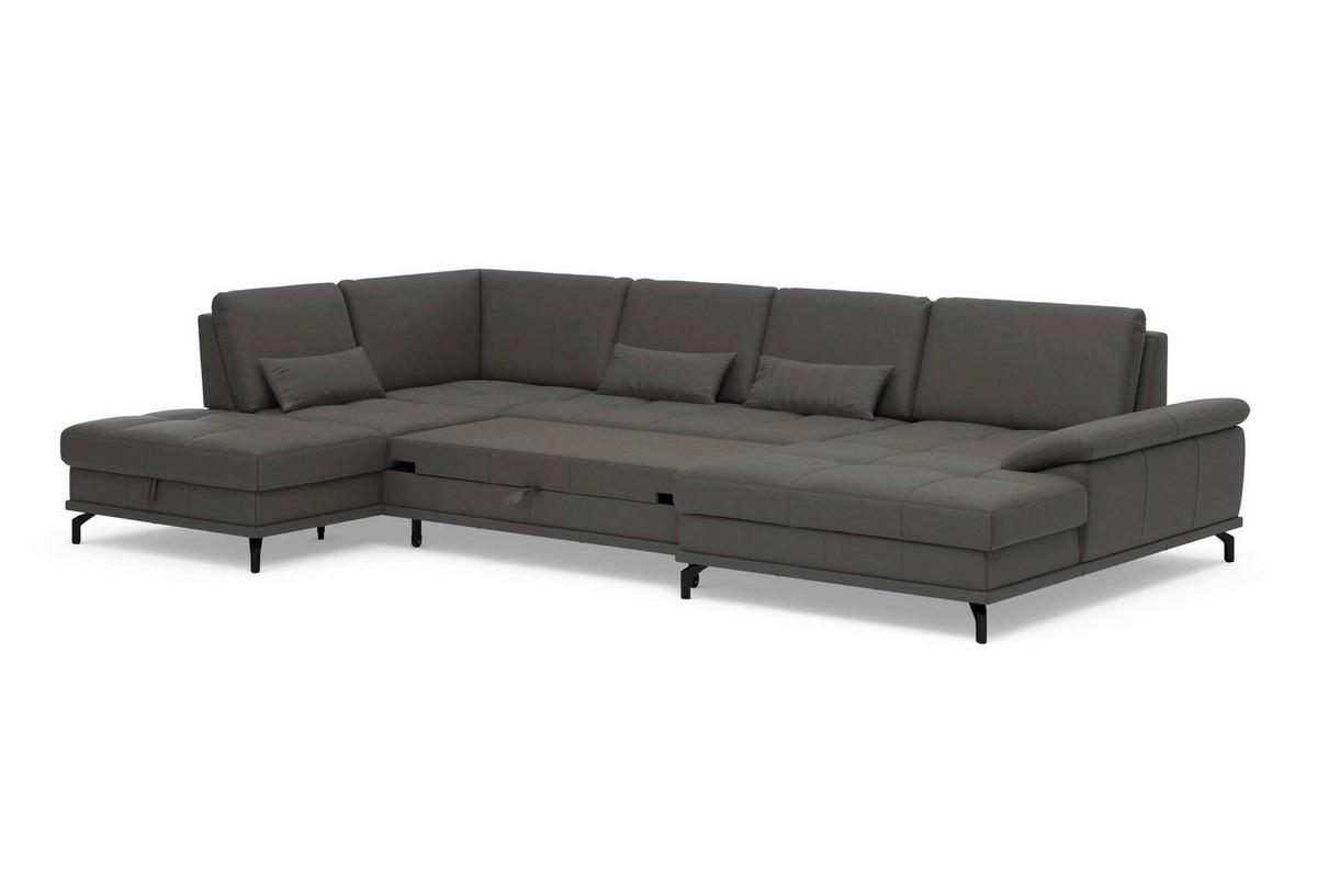 WOHNLANDSCHAFT COSTELLO E Mokka Echtleder  - Schwarz/Mokka, Basics, Leder/Metall (223/363/176cm) - Sit & More