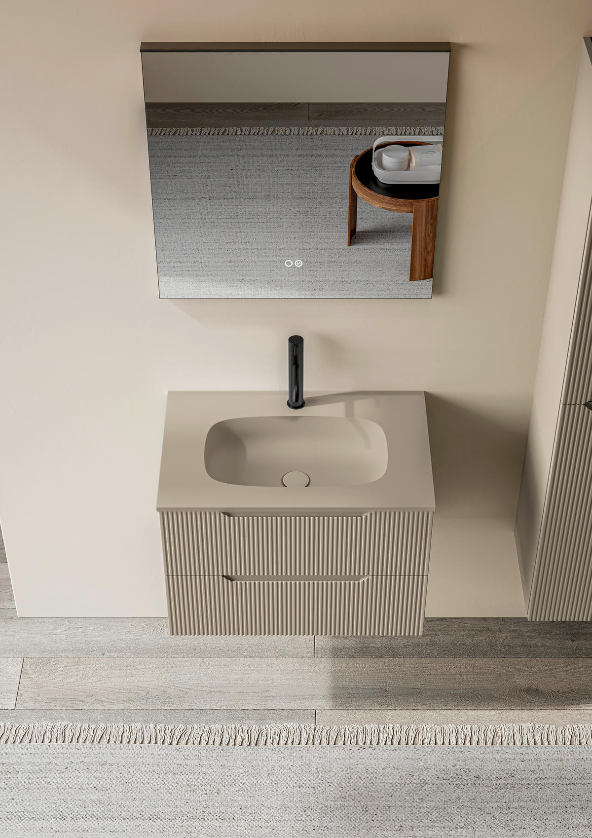 BADEZIMMER 3-teilig 80 cm  - Weiss/Beige, Konventionell, Holzwerkstoff/Stein (80cm) - Belluti