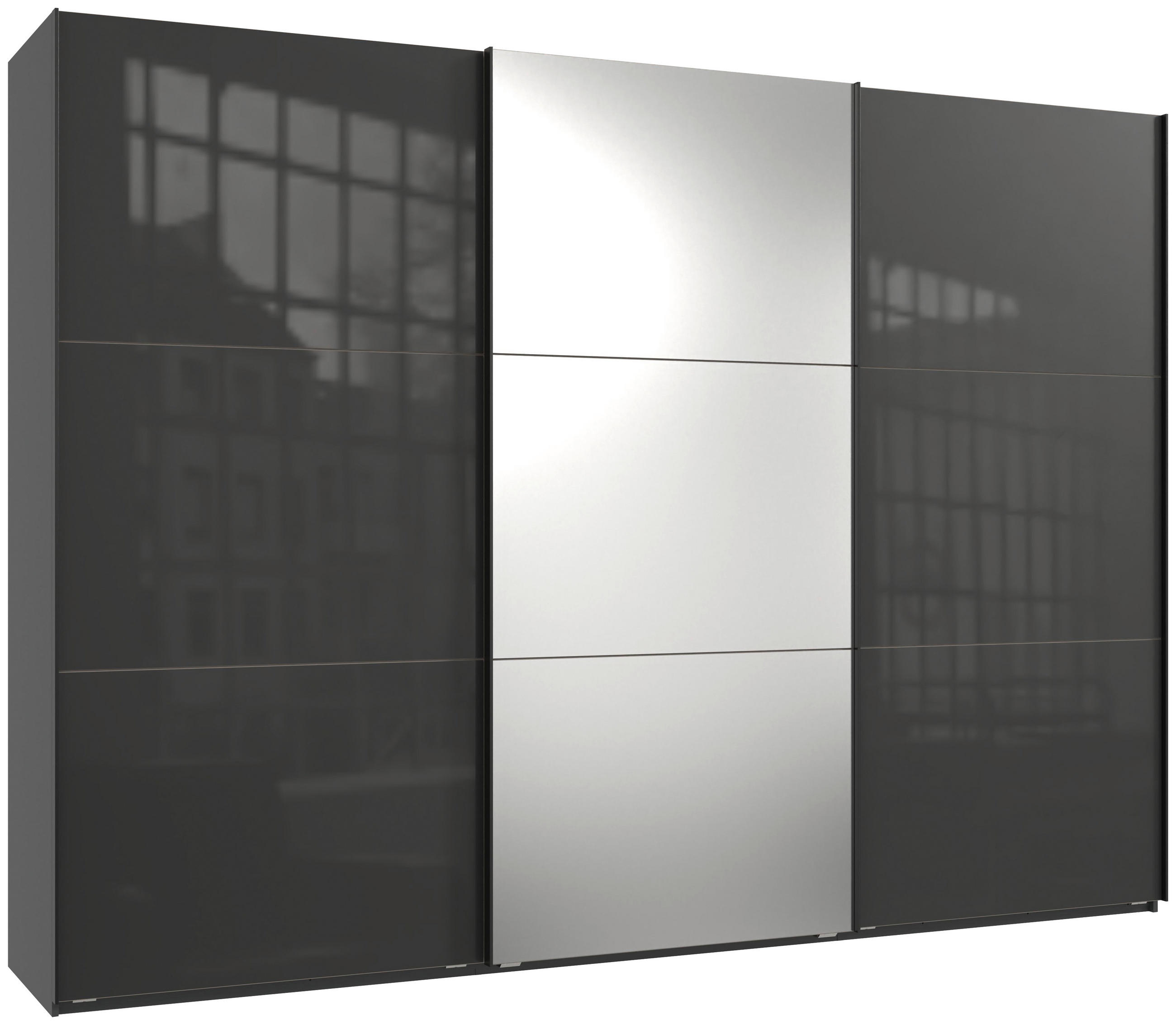 SCHWEBETÜRENSCHRANK in Graphitfarben, Grau  - Schwarz/Graphitfarben, Konventionell, Glas/Holzwerkstoff (300/216/65cm) - Stylife
