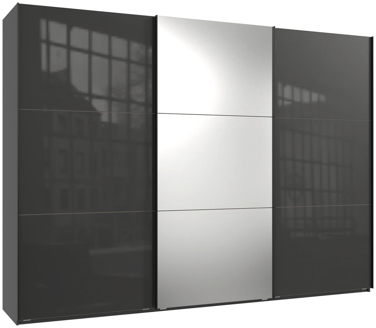 SCHWEBETÜRENSCHRANK in Graphitfarben, Grau  - Schwarz/Graphitfarben, Konventionell, Glas/Holzwerkstoff (300/216/65cm) - Stylife