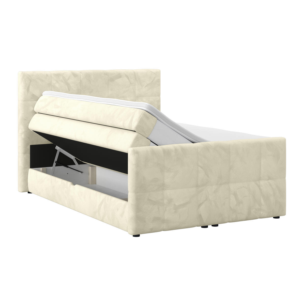 BOXSPRINGBETT 140/200 cm,  in Champagner, gepolstertes Kopfteil, Bettkasten, Topper, Matratzen, H2 + H2 = mittel  - Champagner, KONVENTIONELL, Holz/Holzwerkstoff (140/200cm) - Luca Bessoni