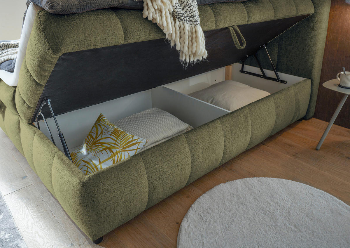 BOXBETT 180/200 cm,  in Grün, Bettkasten, Topper, H2 + H2 = mittel  - Schwarz/Grün, Design, Kunststoff/Textil (180/200cm) - Esposa