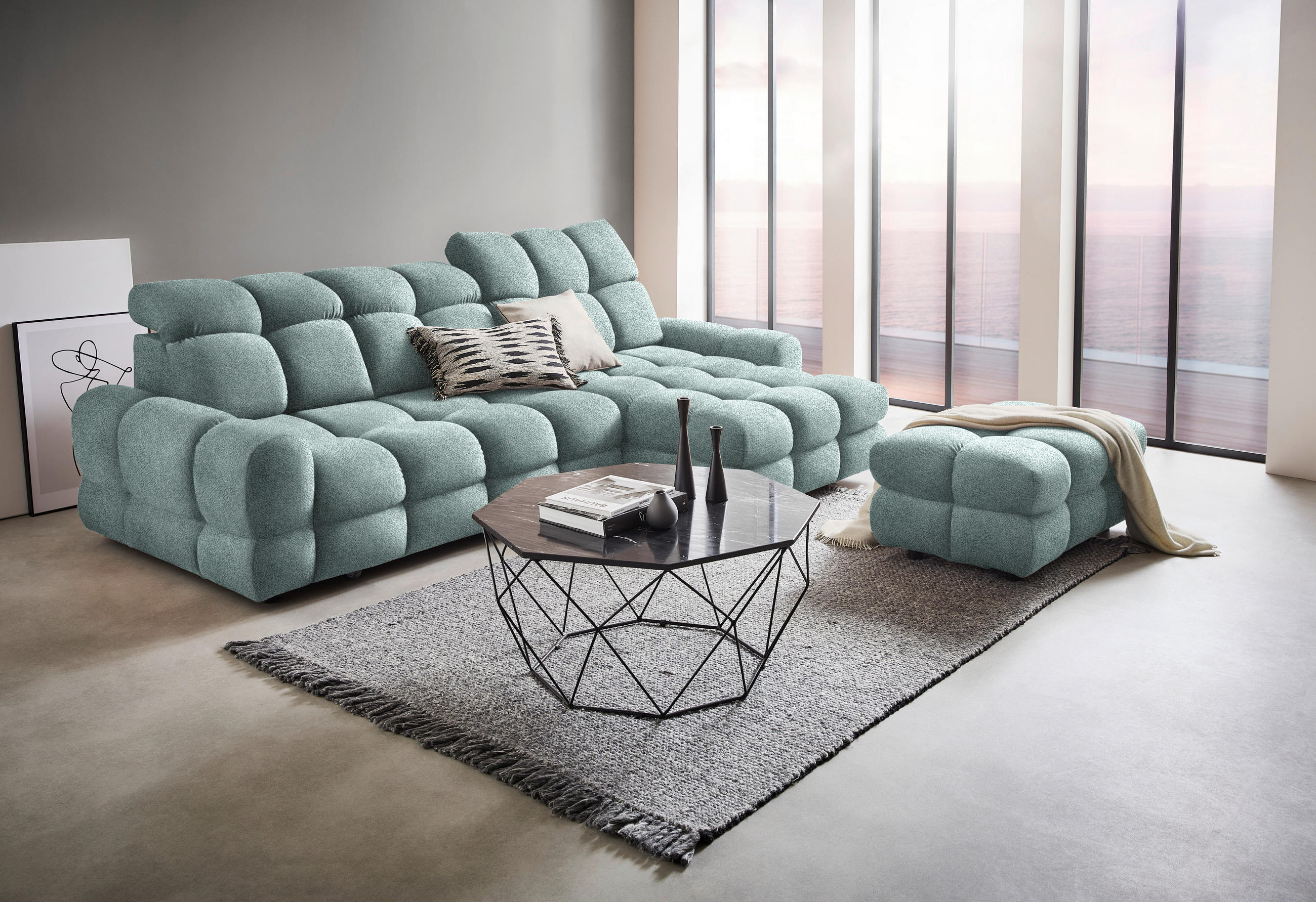 HÖRNSOFFA i velour mintgrön  - mintgrön/svart, Design, textil/plast (283/178cm) - Welnova